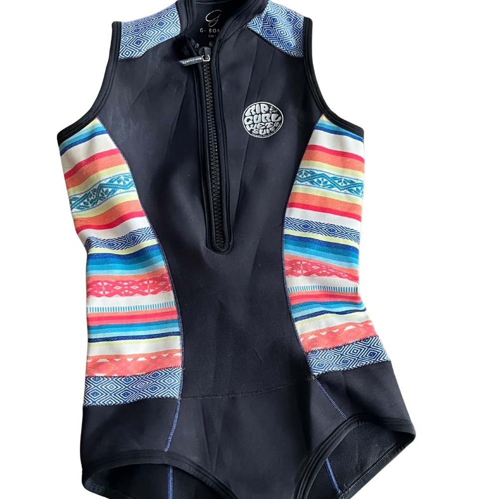 Rip Curl Black One-Piece Wetsuit with Multicolor Stripe Panels